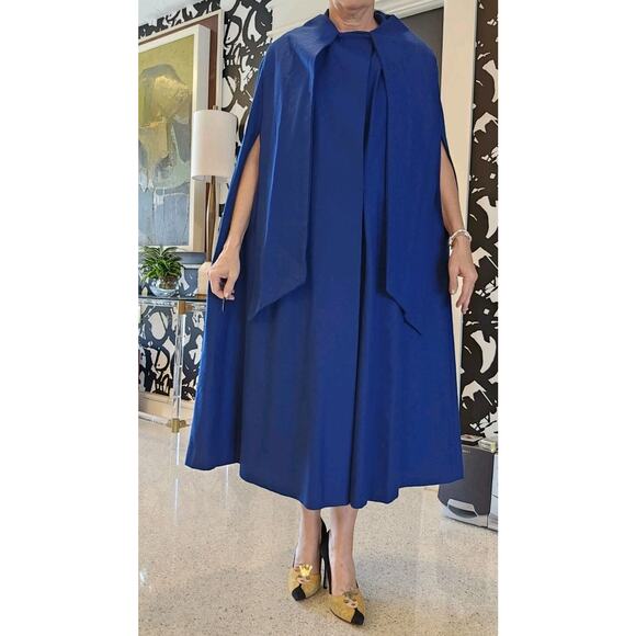 1950s‎ Merino Wool Cape Long Blue Coat Attached Scarf Museum Quality OS Vintage - Picture 6 of 12